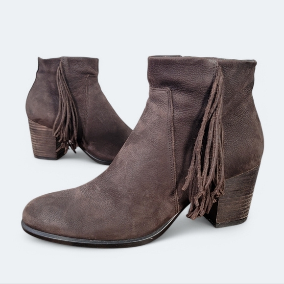 ECCO Shape 55 Bootie Brown leather Ankle Boot with Fringe Women's Size 37 - Picture 1 of 15